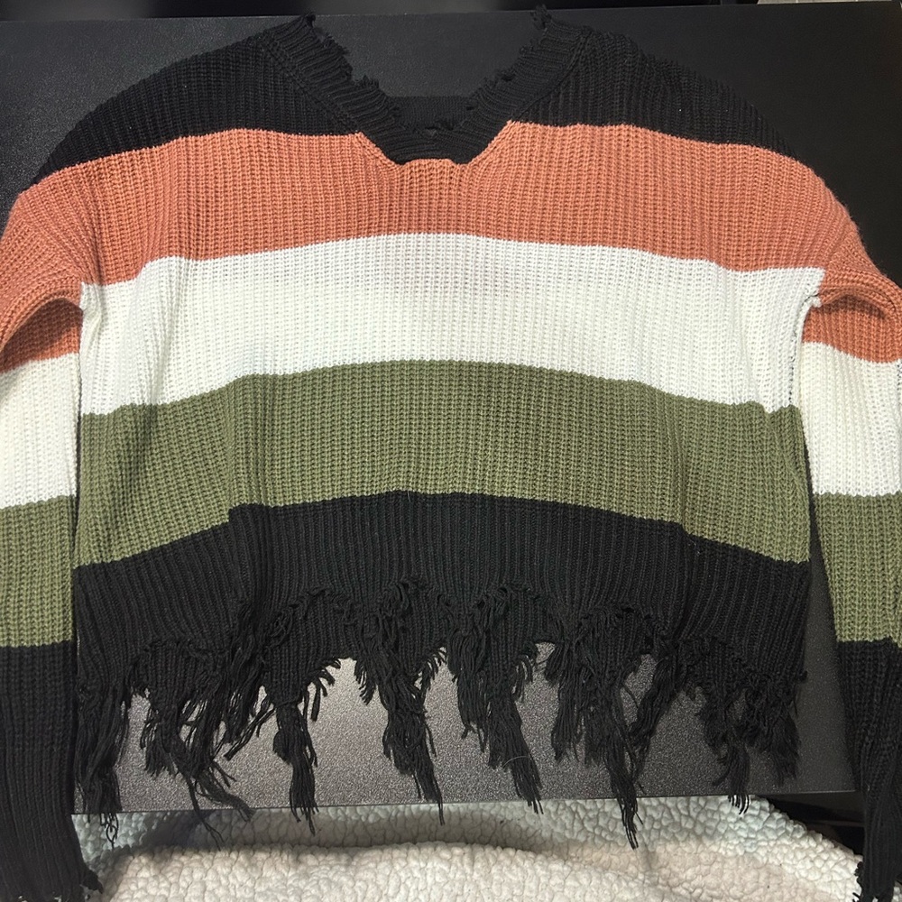 Striped Fringed Women's Sweater